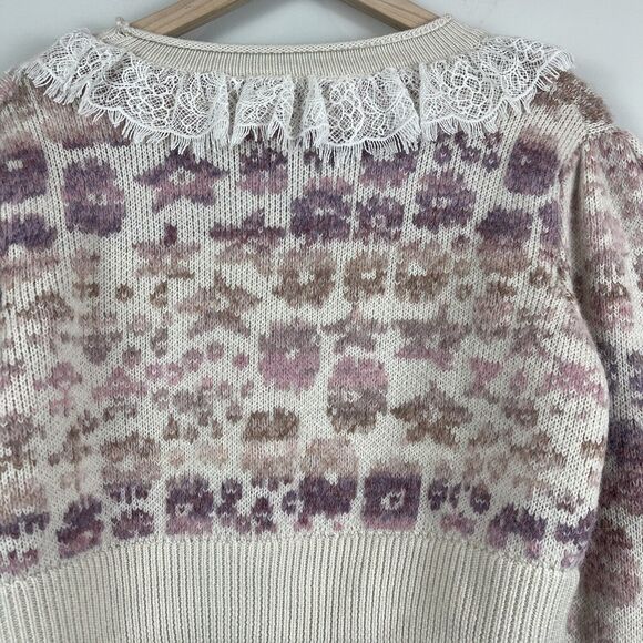 LoveShackFancy Pullover Sweater Sz S Multi Floral Crop Coquette Lace Collar - Picture 10 of 12